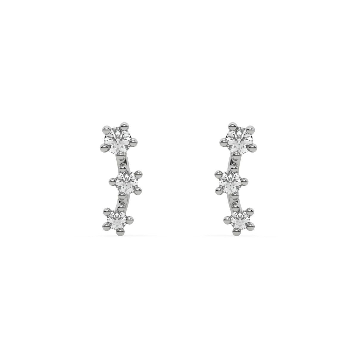 18k white gold natural round cut diamond ear climber  earrings with tapering diamonds