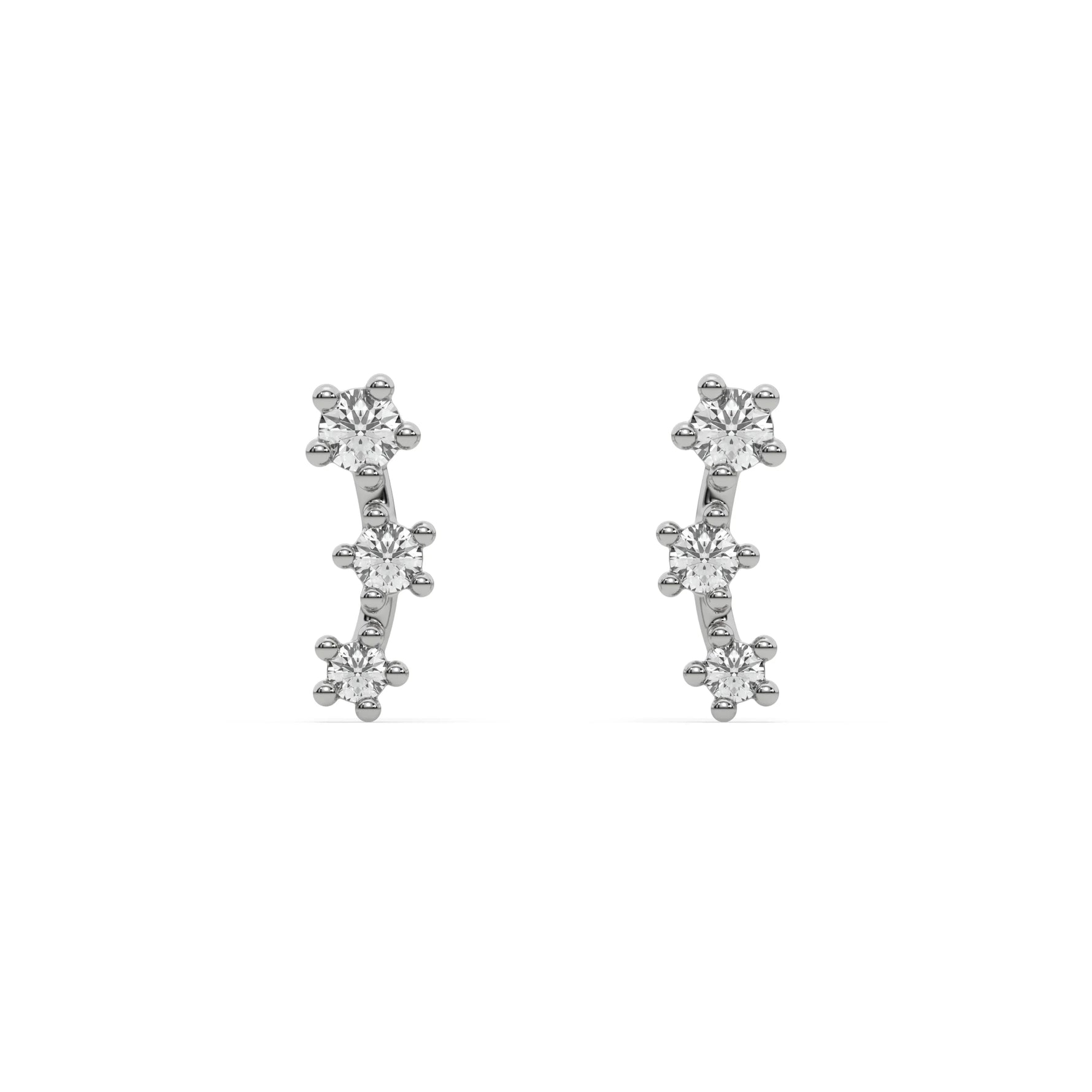 18k white gold natural round cut diamond ear climber  earrings with tapering diamonds