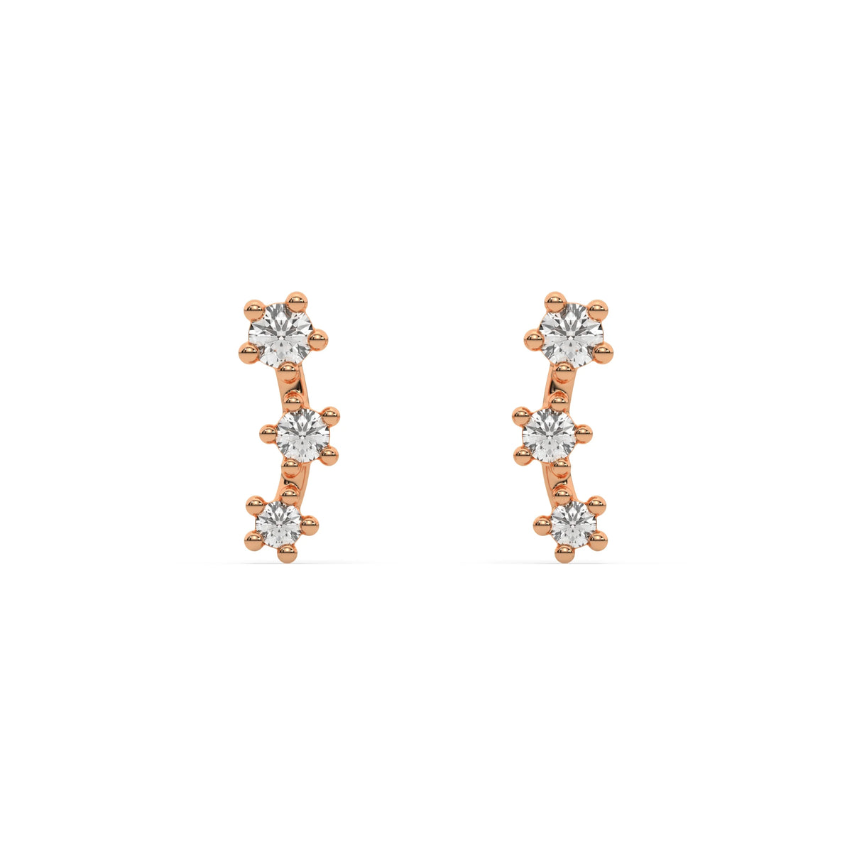 18k rose gold natural round cut diamond ear climber  earrings with tapering diamonds