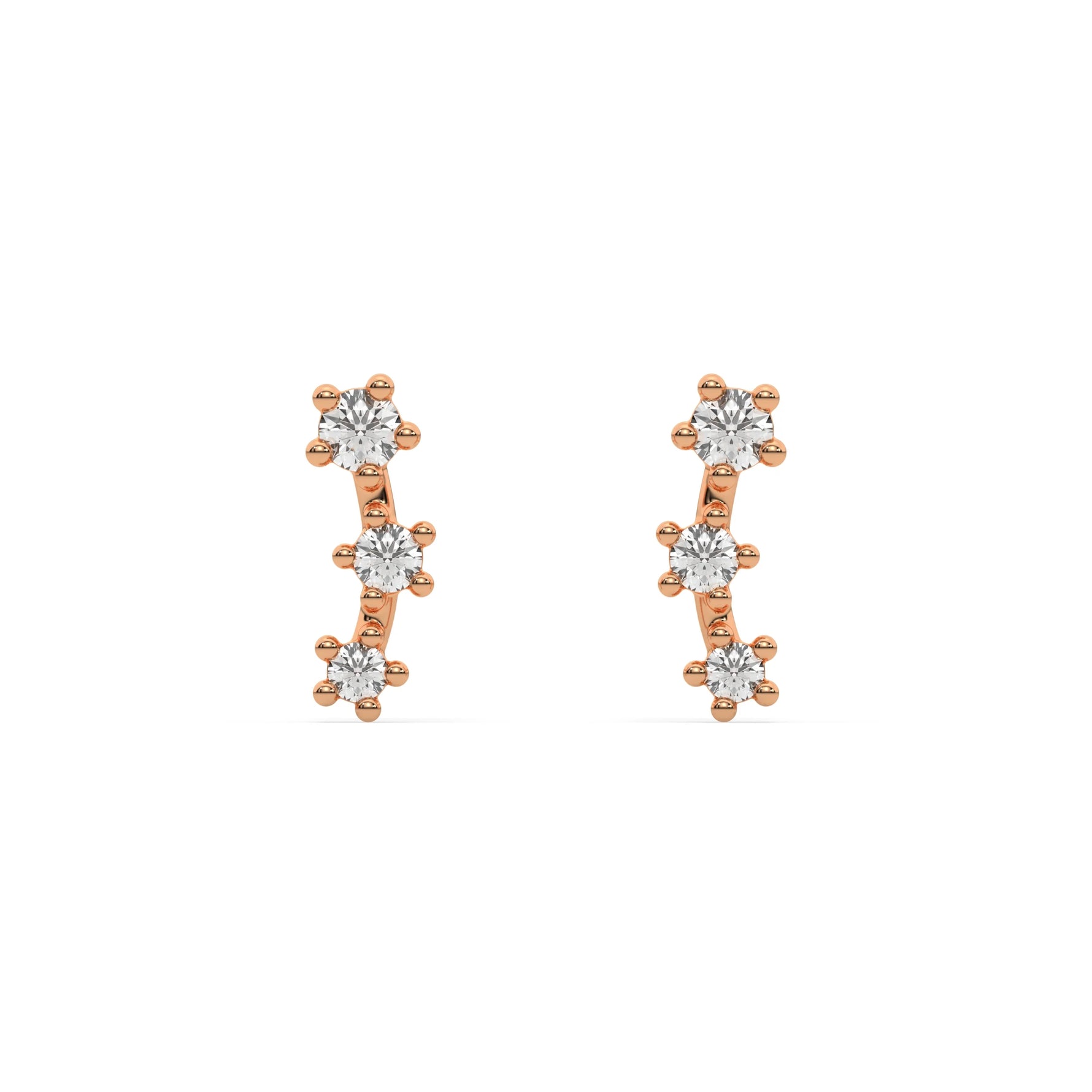 18k rose gold natural round cut diamond ear climber  earrings with tapering diamonds