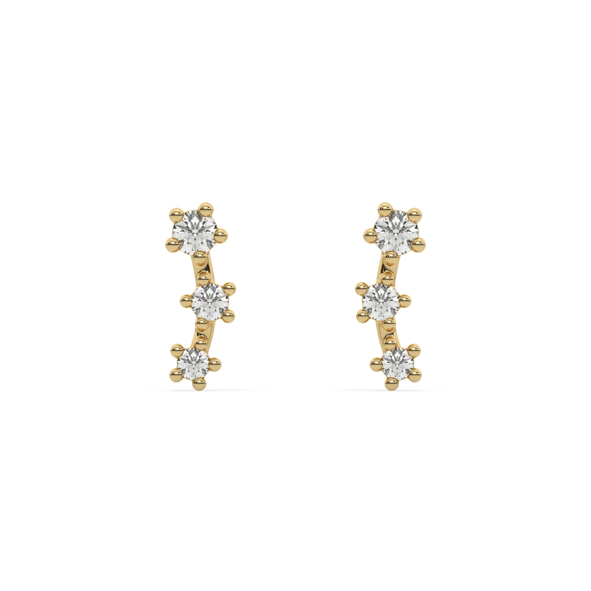 10k yellow gold natural round cut diamond ear climber  earrings with tapering diamonds