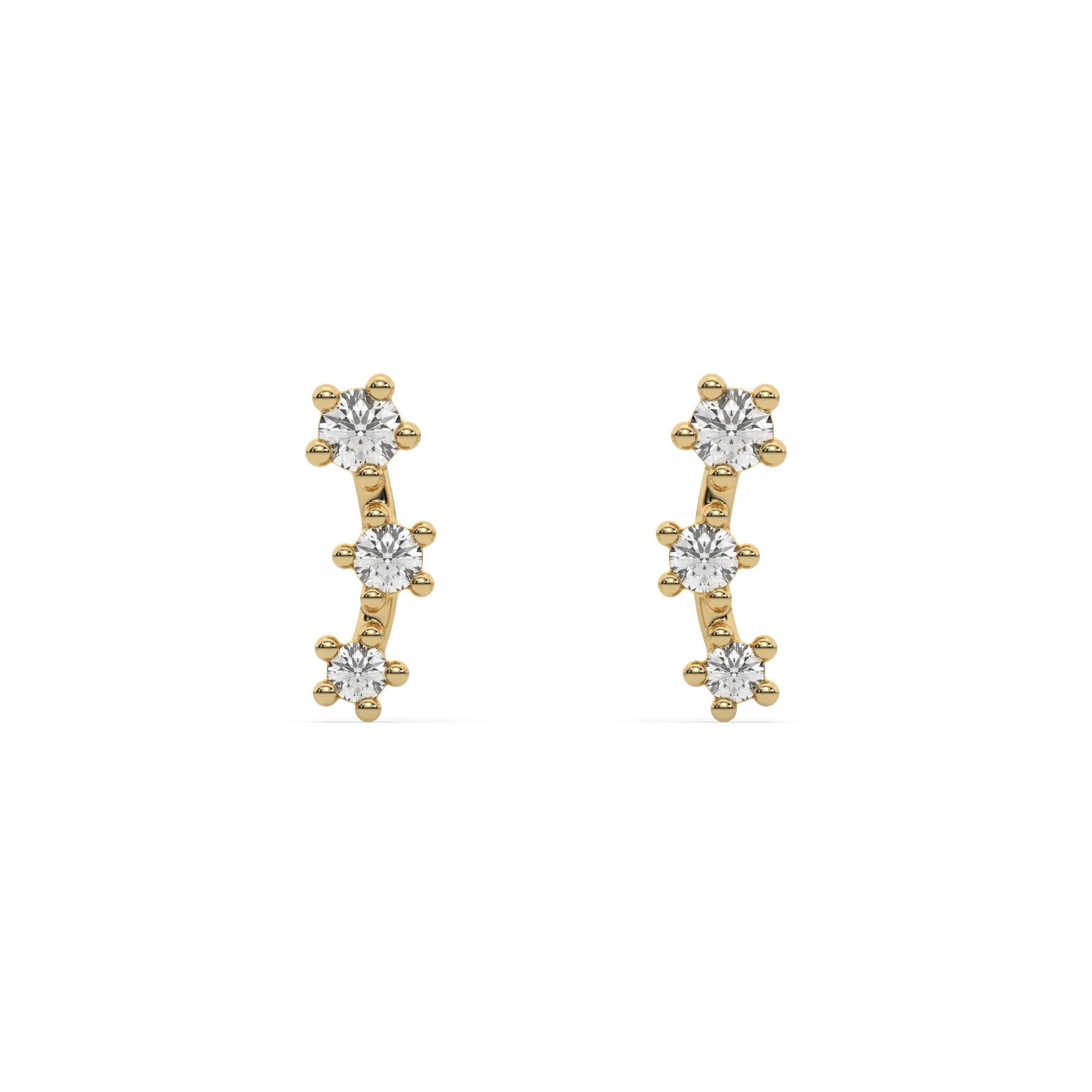 10k yellow gold natural round cut diamond ear climber  earrings with tapering diamonds
