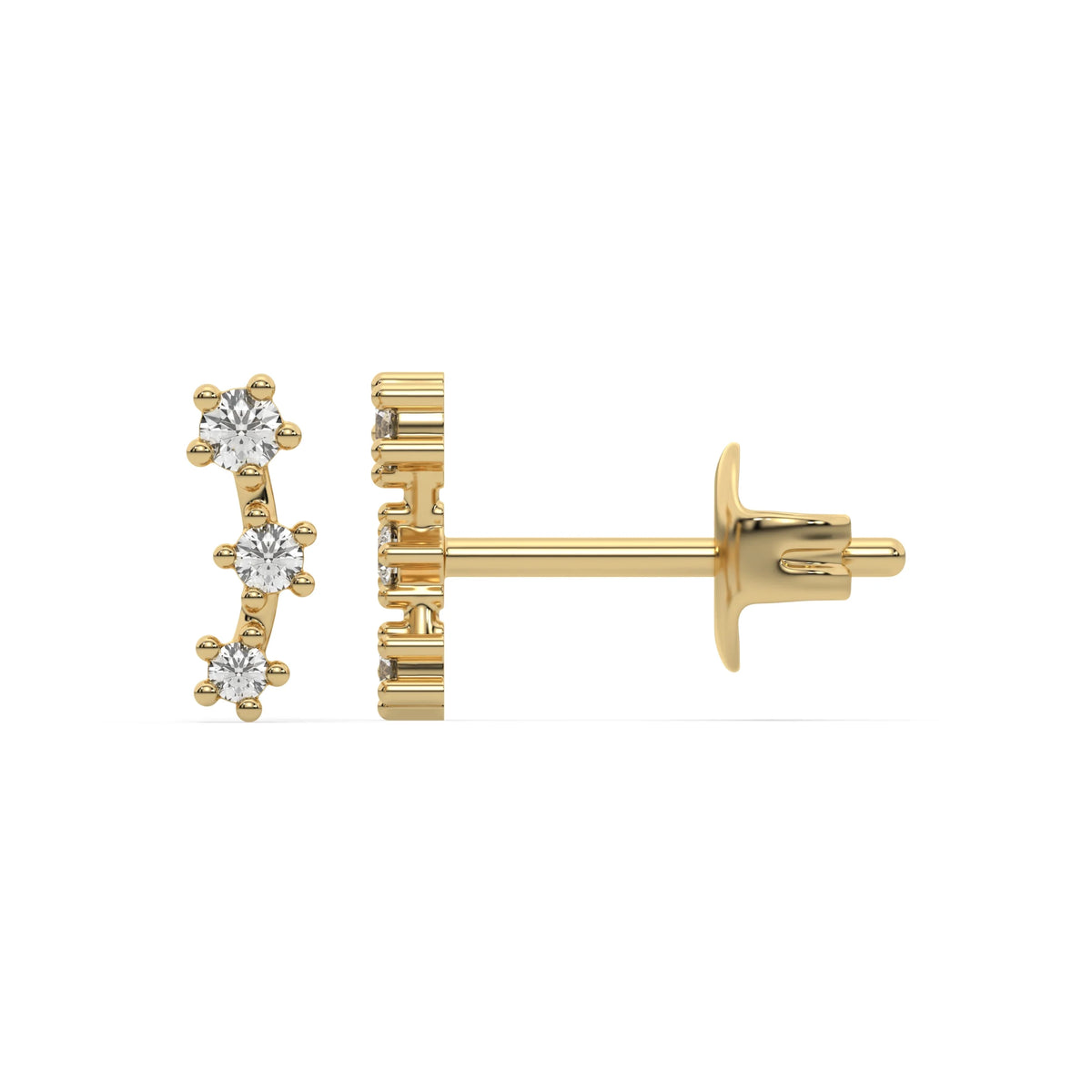 18k Yellow gold natural round cut diamond ear climber  earrings with tapering diamonds