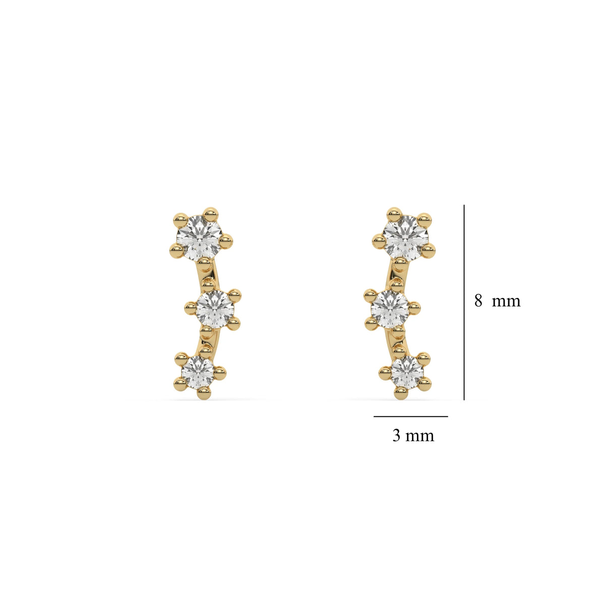 10k yellow gold natural round cut diamond ear climber  earrings with tapering diamonds
