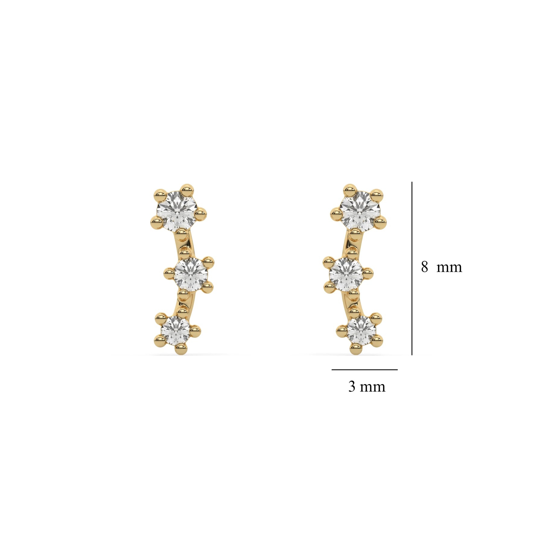 10k yellow gold natural round cut diamond ear climber  earrings with tapering diamonds