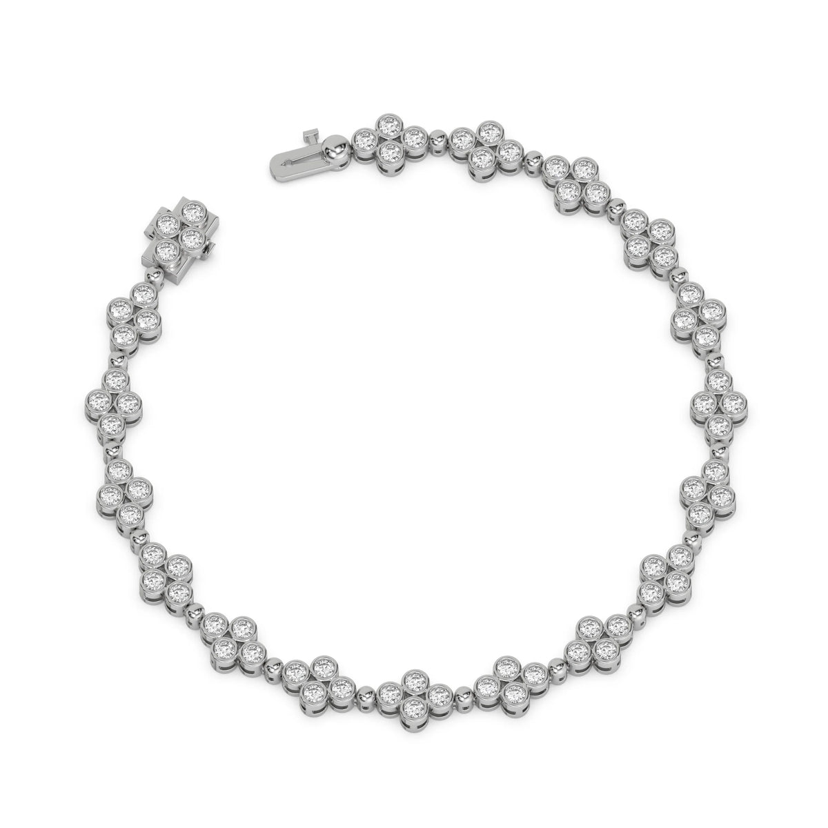 18K White Gold Round Diamond Clover Tennis Bracelet