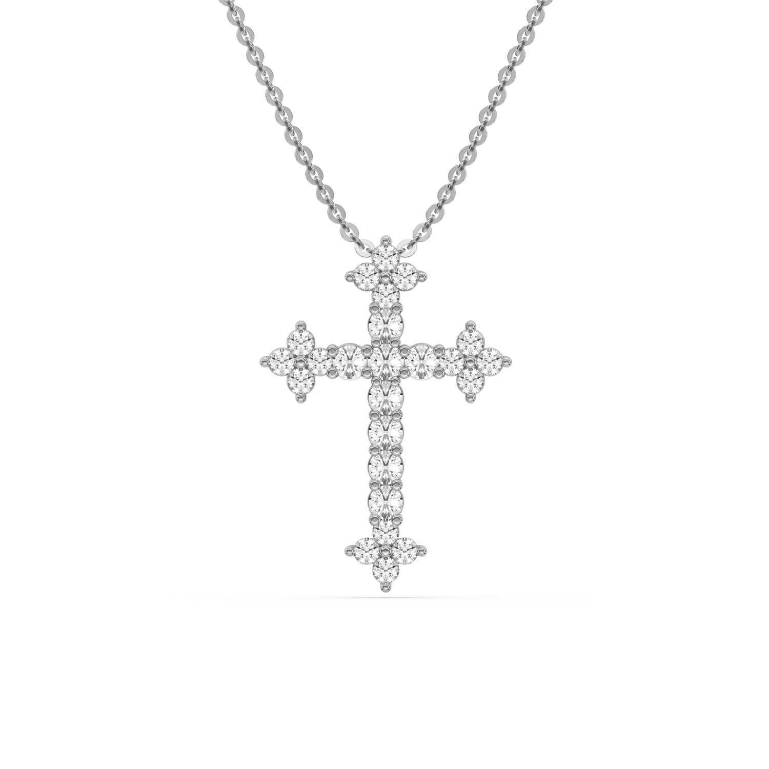 14K White Gold Round Cut Diamond Cross Pendant
