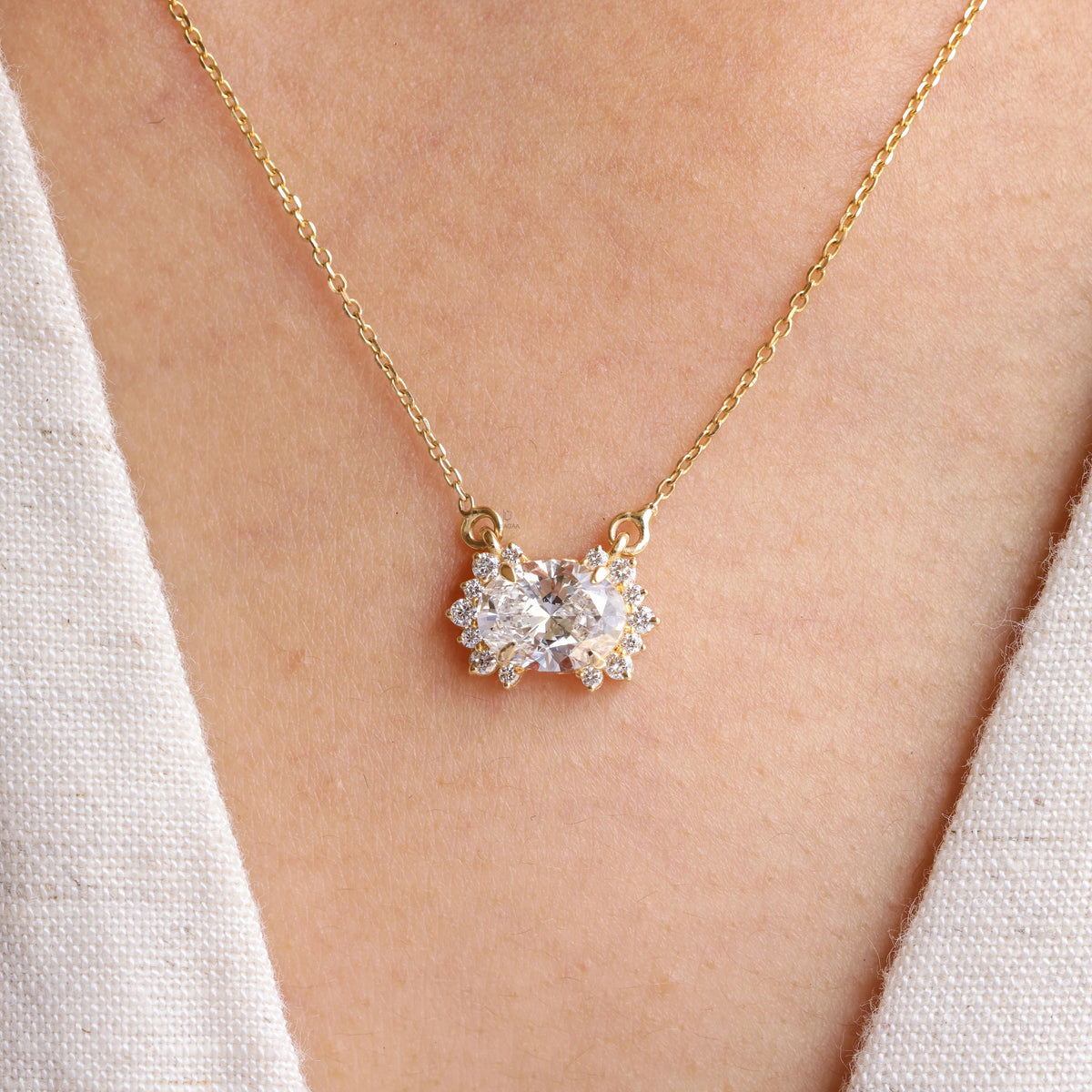 1.30 CT Oval And Round Cut Natural Diamond Cluster Necklace