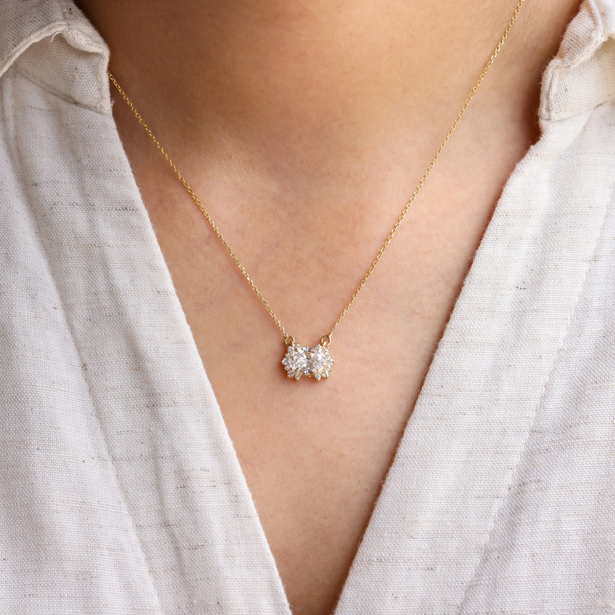 1.30 CT Lab Grown Oval and Round Cut Diamond Cluster Necklace
