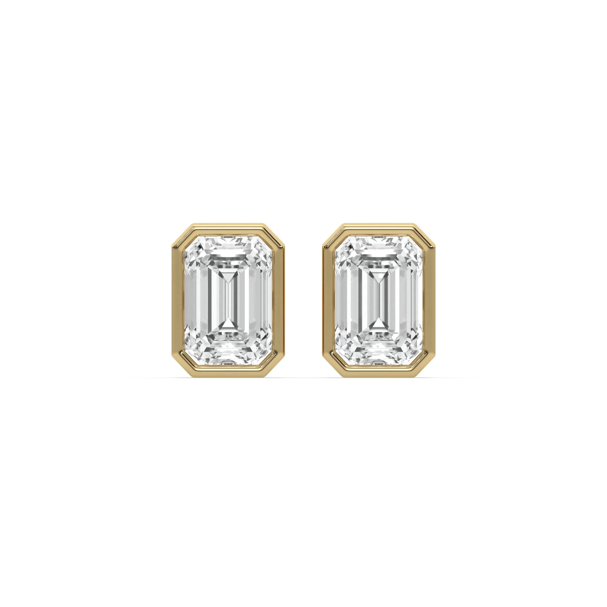 14K yellow gold emerald cut diamond solitaire earrings