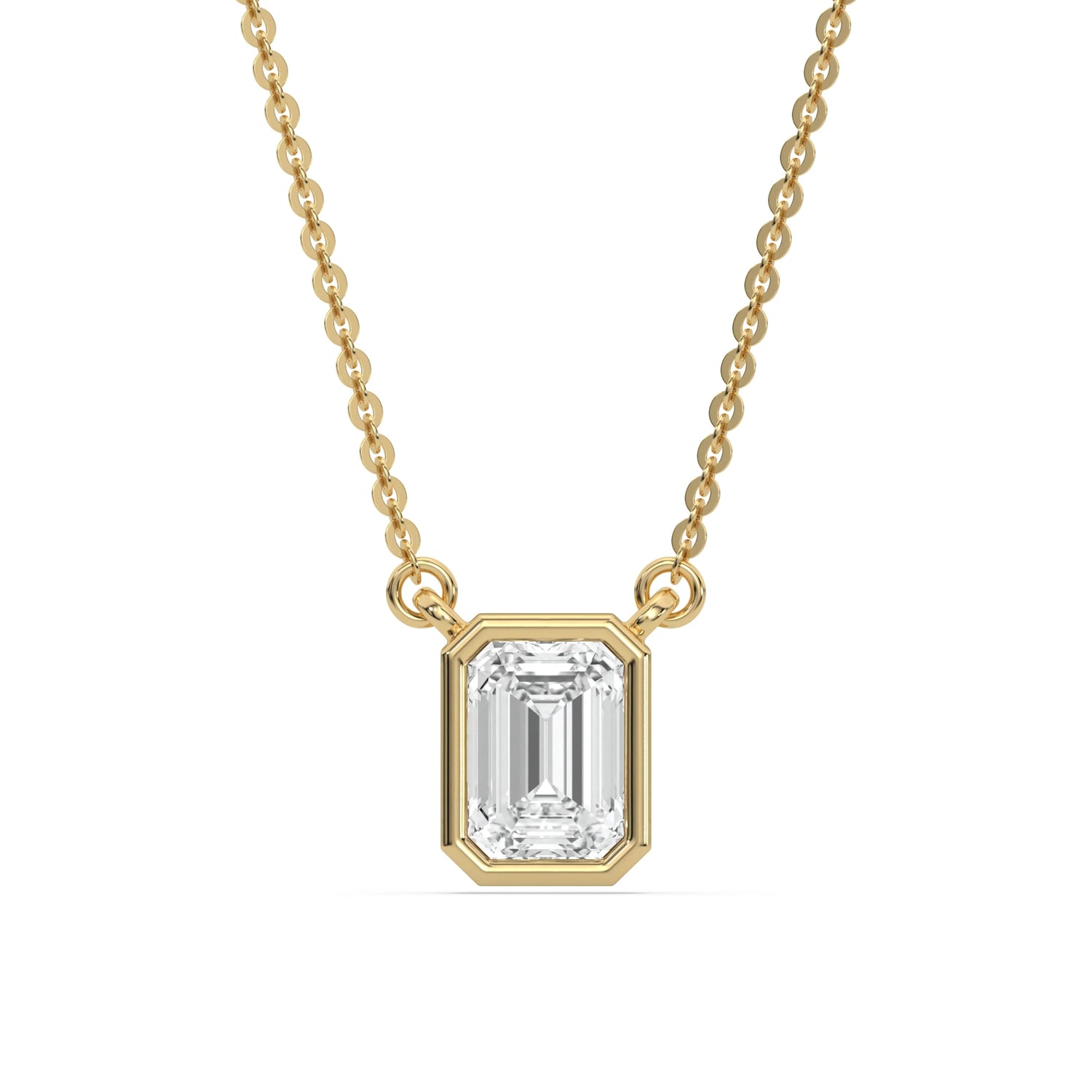 14K Yellow Gold Emerald Solitaire Diamond Necklace