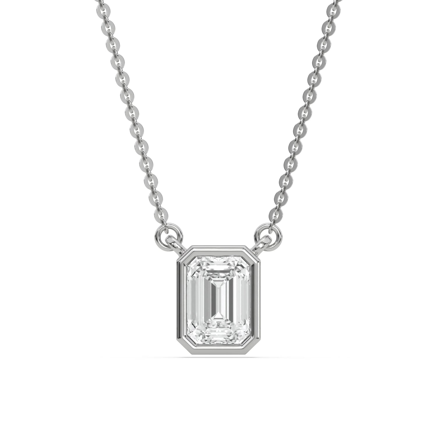 18K White Gold Emerald Solitaire Diamond Necklace