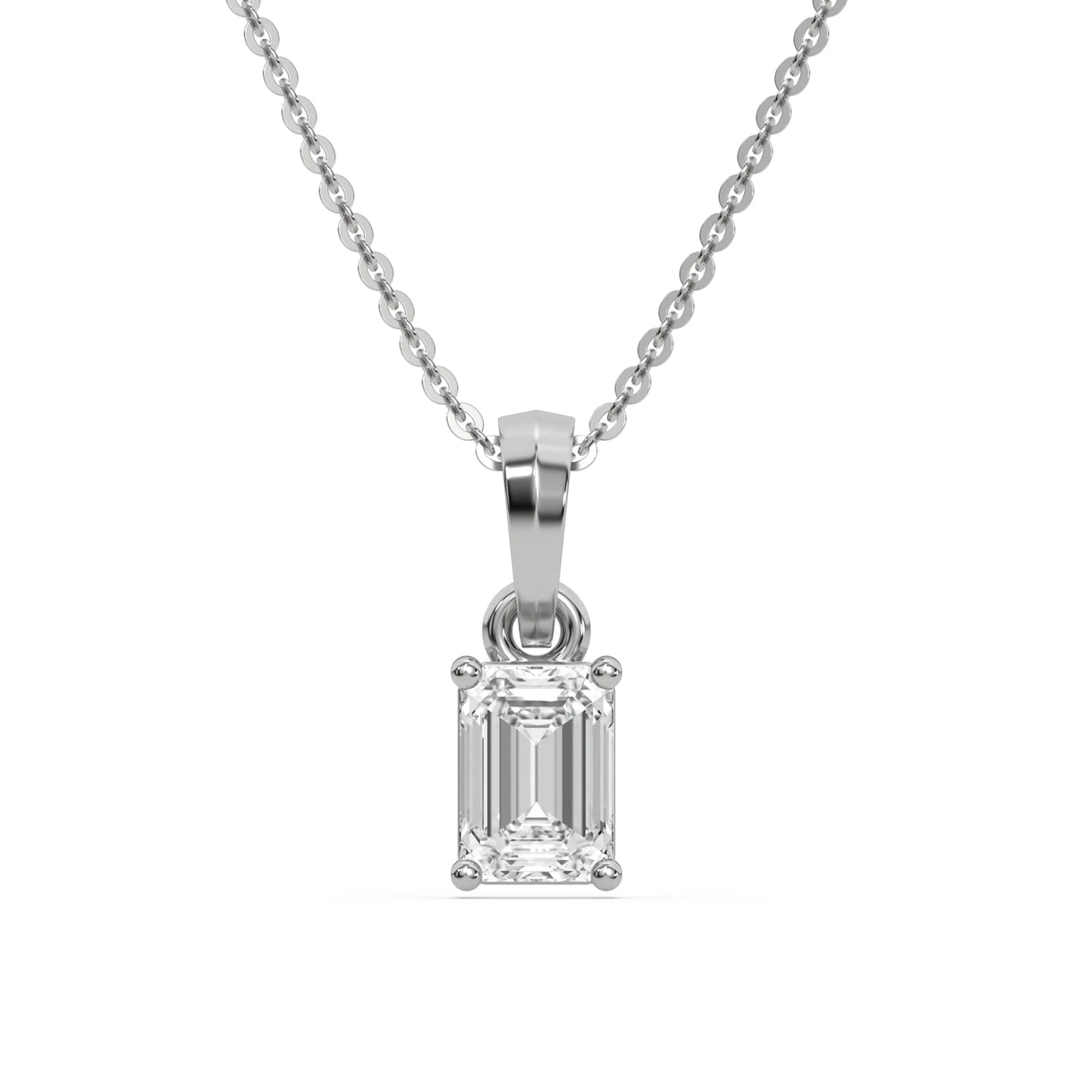 18K White Gold Emerald Solitaire Diamond Necklace