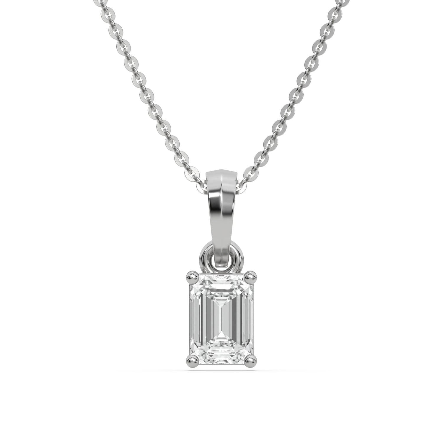 18K White Gold Emerald Solitaire Diamond Necklace
