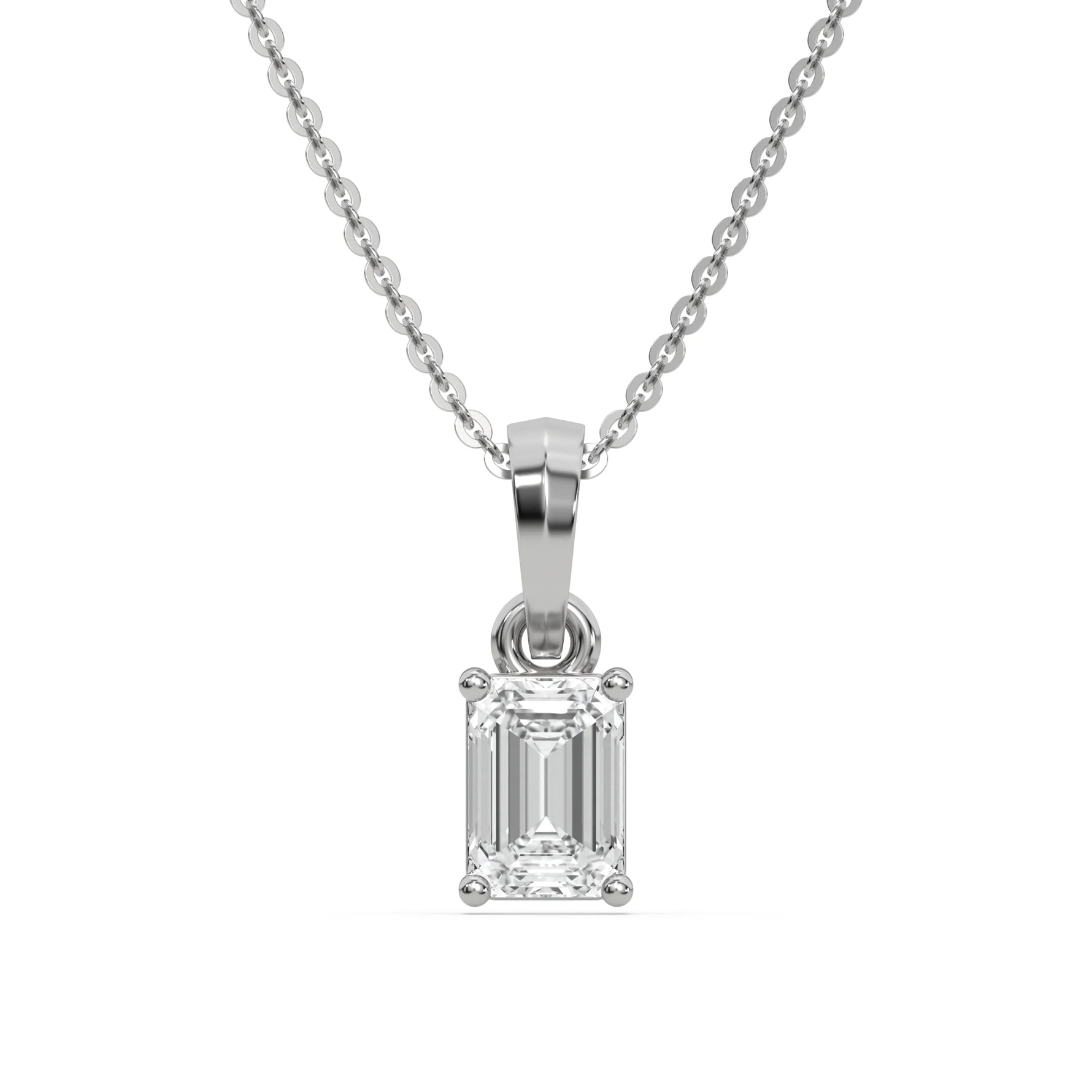 18K White Gold Emerald Solitaire Diamond Necklace
