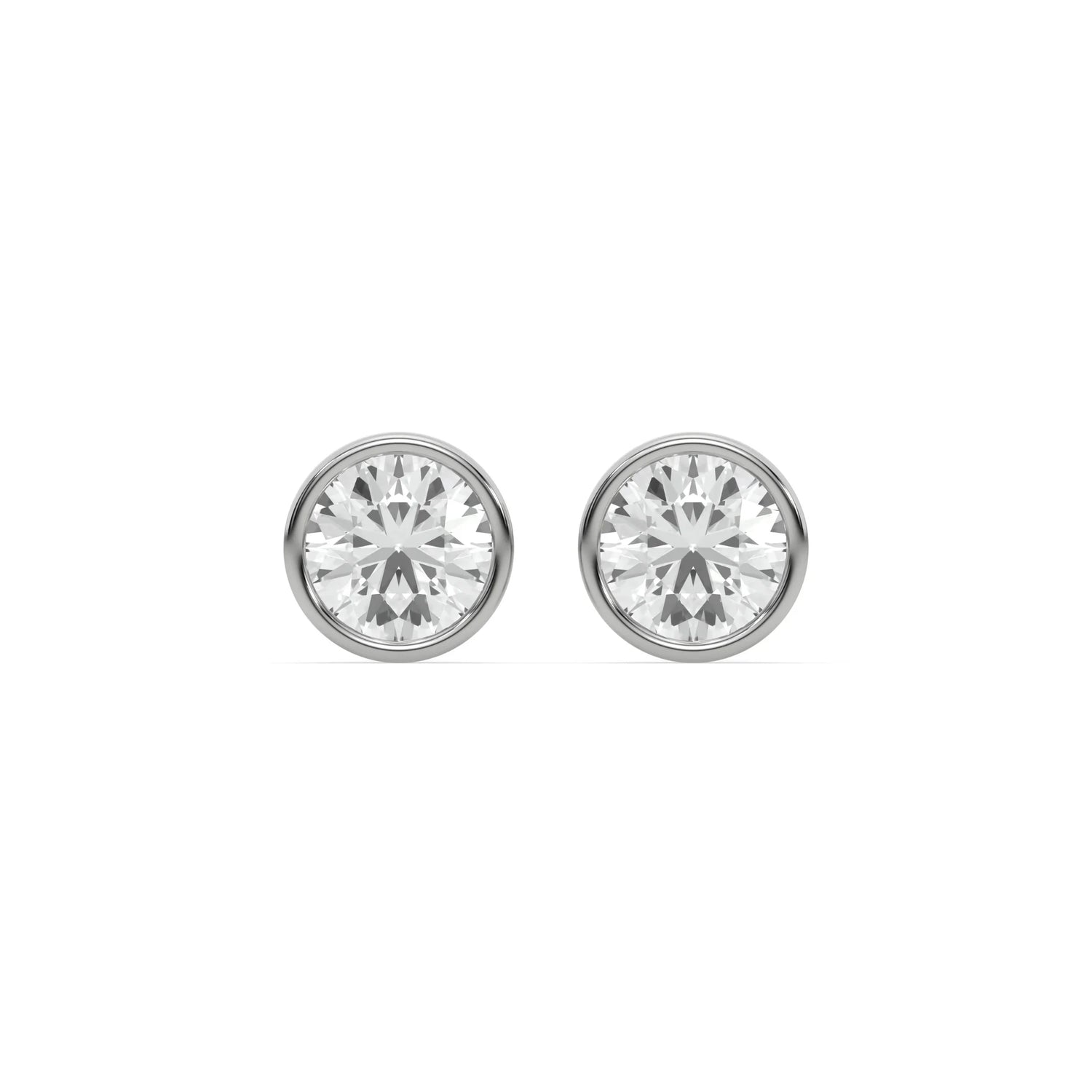 18K round cut bezel solitaire earrings