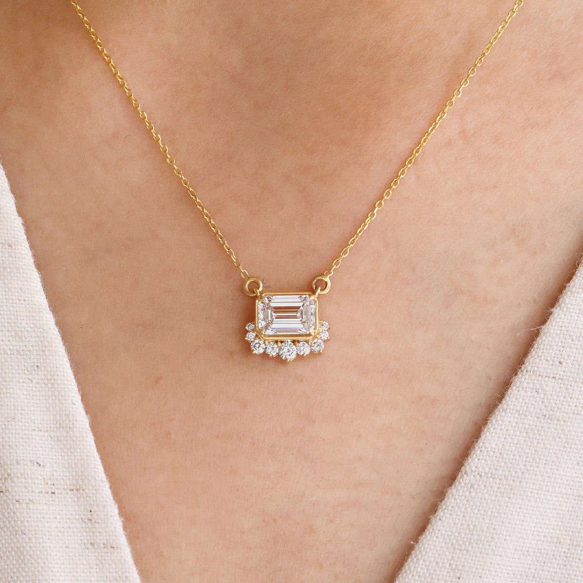 1.15 CT Natural Emerald Cut Diamond Cluster Pendant