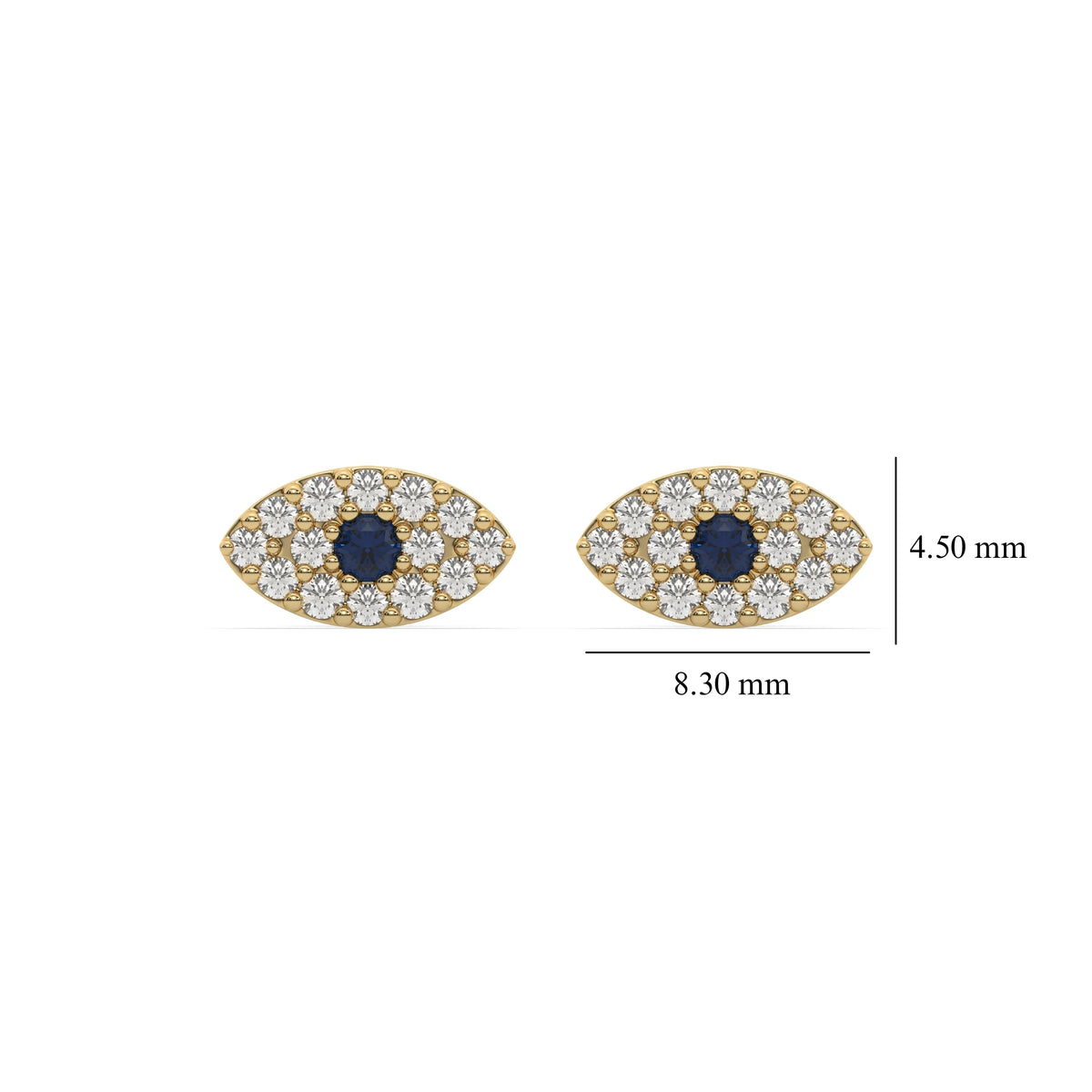 18k yellow gold natural round cut diamond evil eye stud earrings