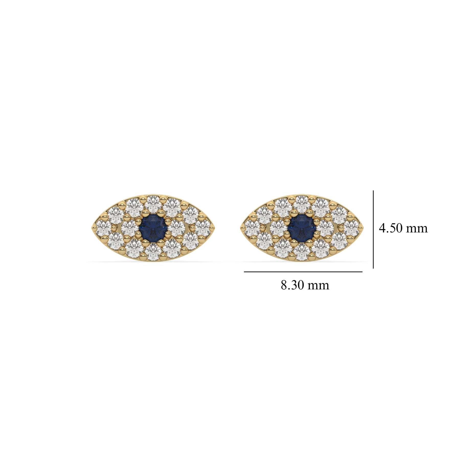 18k yellow gold natural round cut diamond evil eye stud earrings