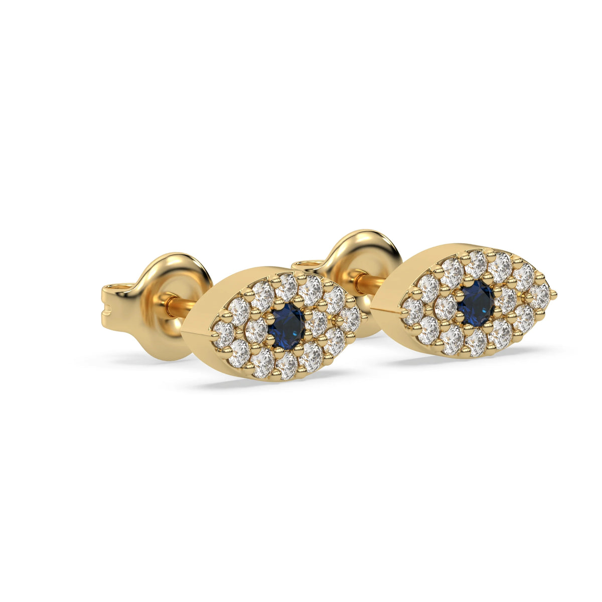 18k yellow gold natural round cut diamond evil eye stud earrings