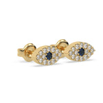18k yellow gold natural round cut diamond evil eye stud earrings