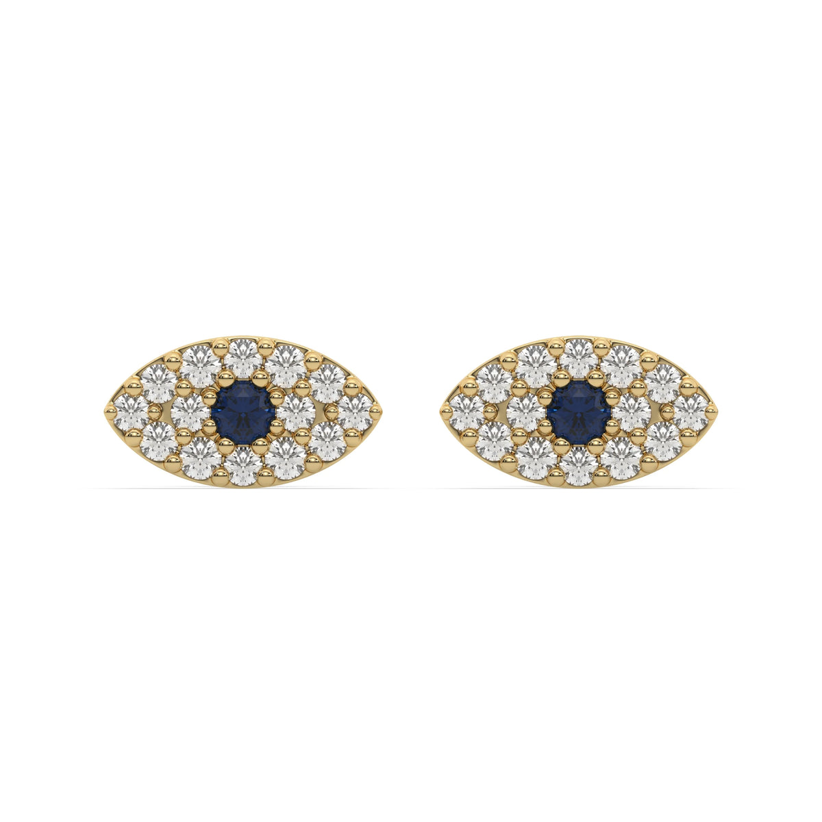 10k yellow gold natural round cut diamond evil eye stud earrings