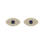 10k yellow gold natural round cut diamond evil eye stud earrings