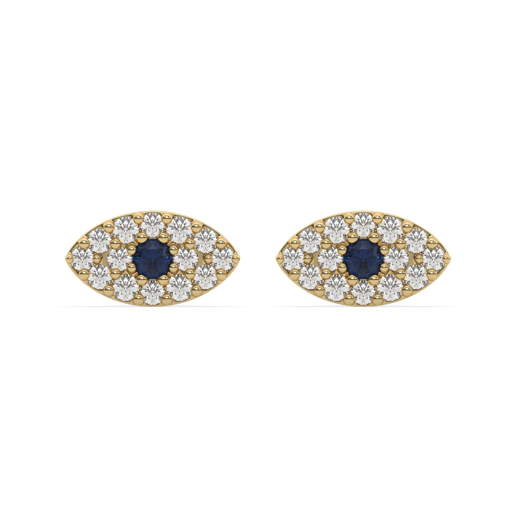 10k yellow gold natural round cut diamond evil eye stud earrings