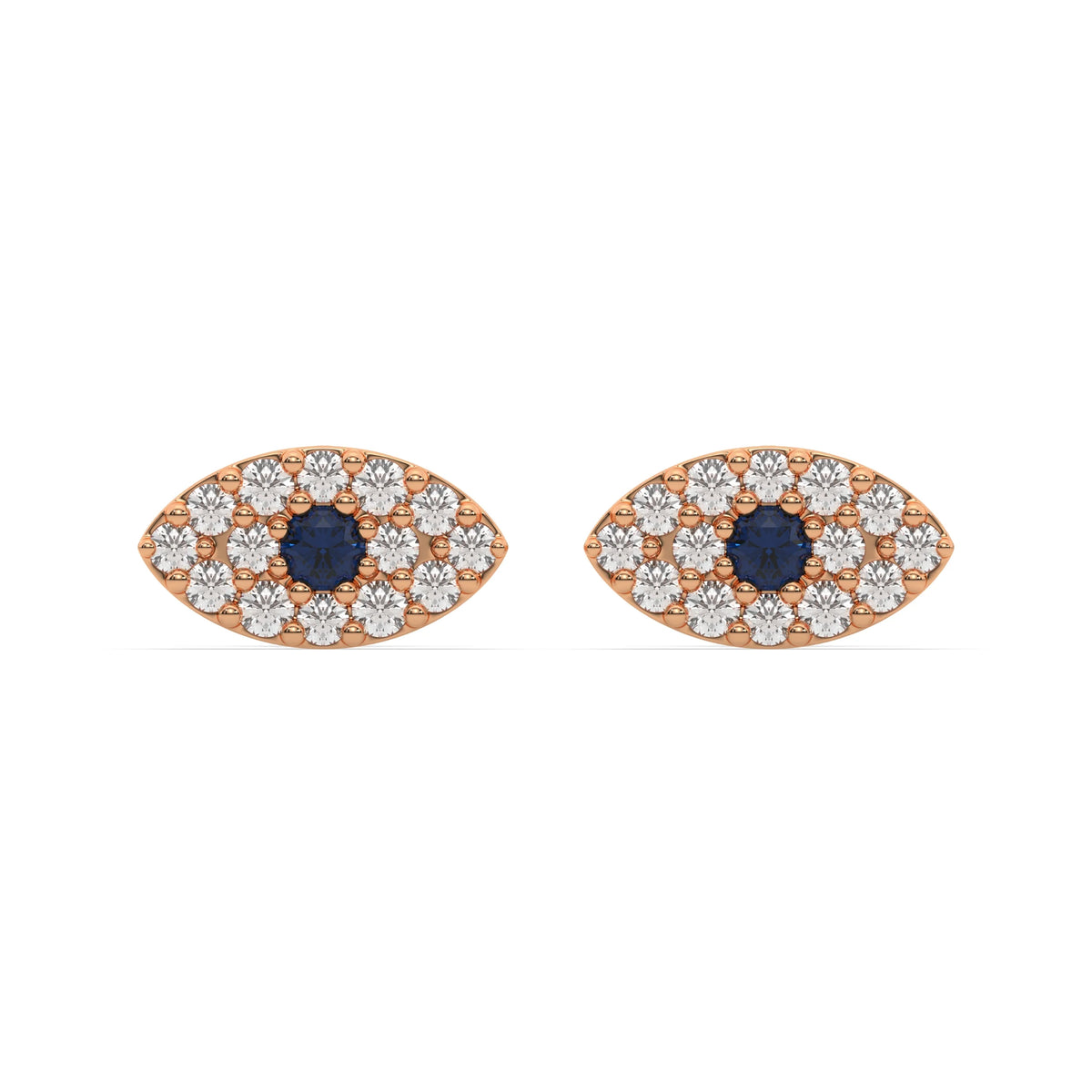 10k yellow gold natural round cut diamond evil eye stud earrings