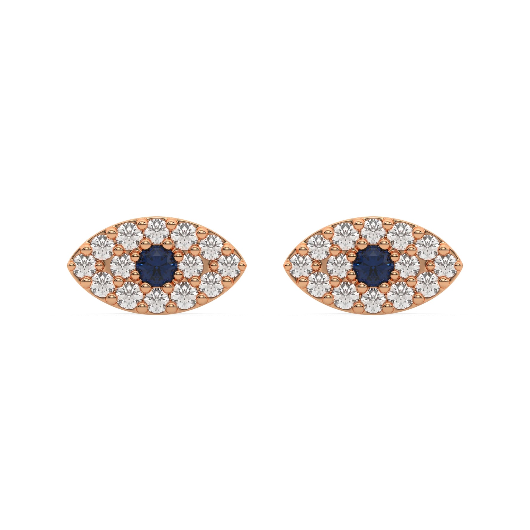 10k yellow gold natural round cut diamond evil eye stud earrings