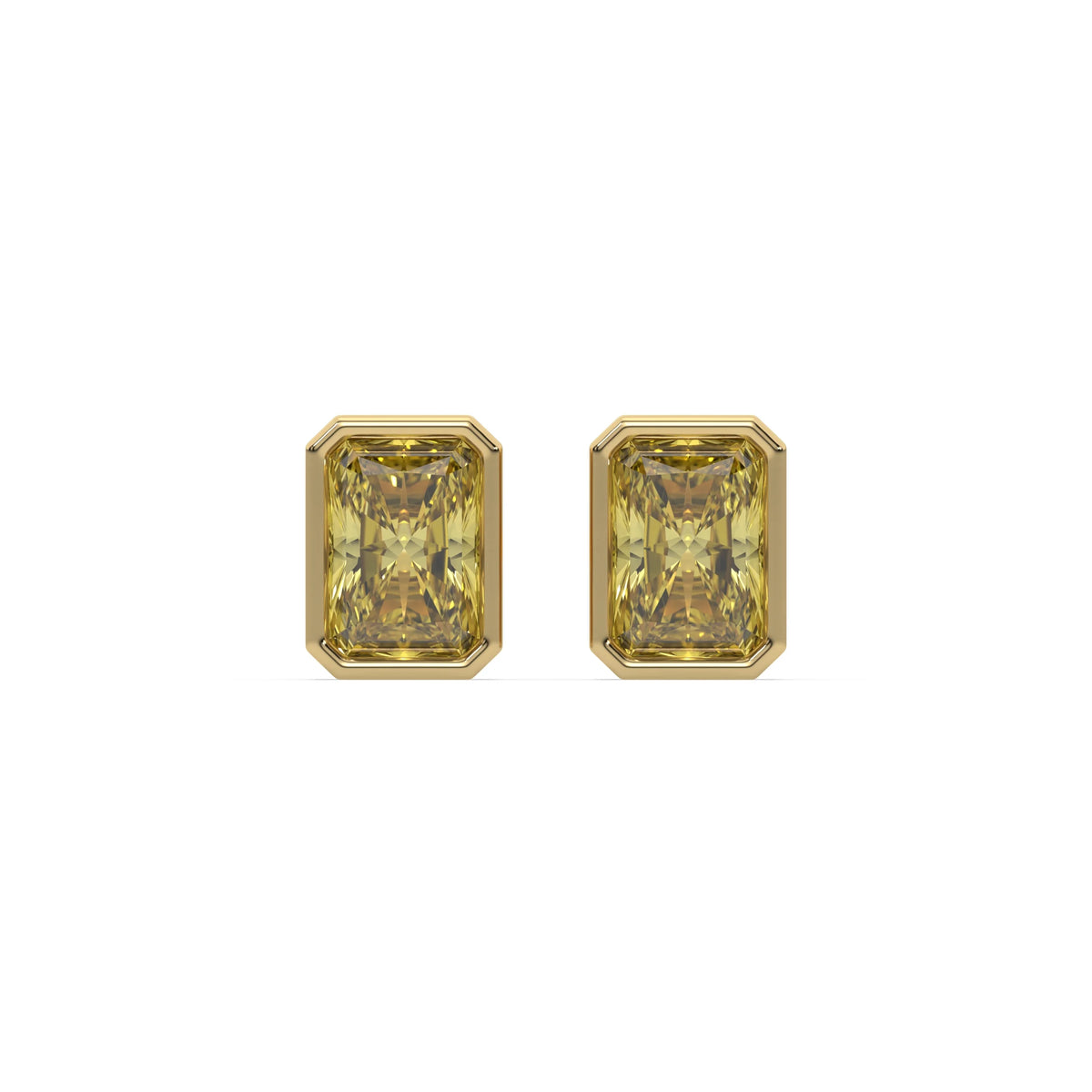 14k yellow gold fancy yellow radiant cut diamond solitaire earrings in bezel
