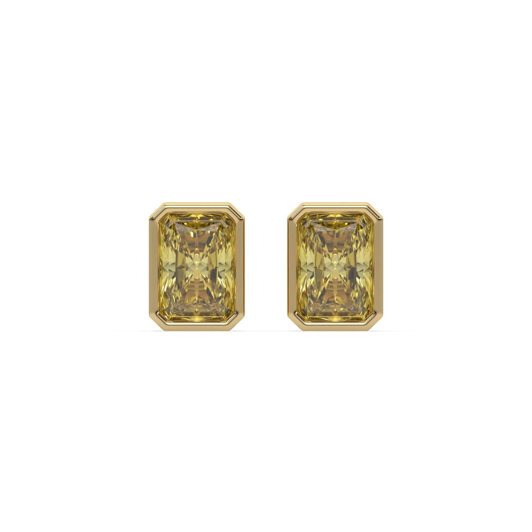 14k yellow gold fancy yellow radiant cut diamond solitaire earrings in bezel