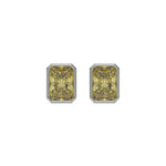 18k white gold fancy yellow radiant cut diamond solitaire earrings in bezel