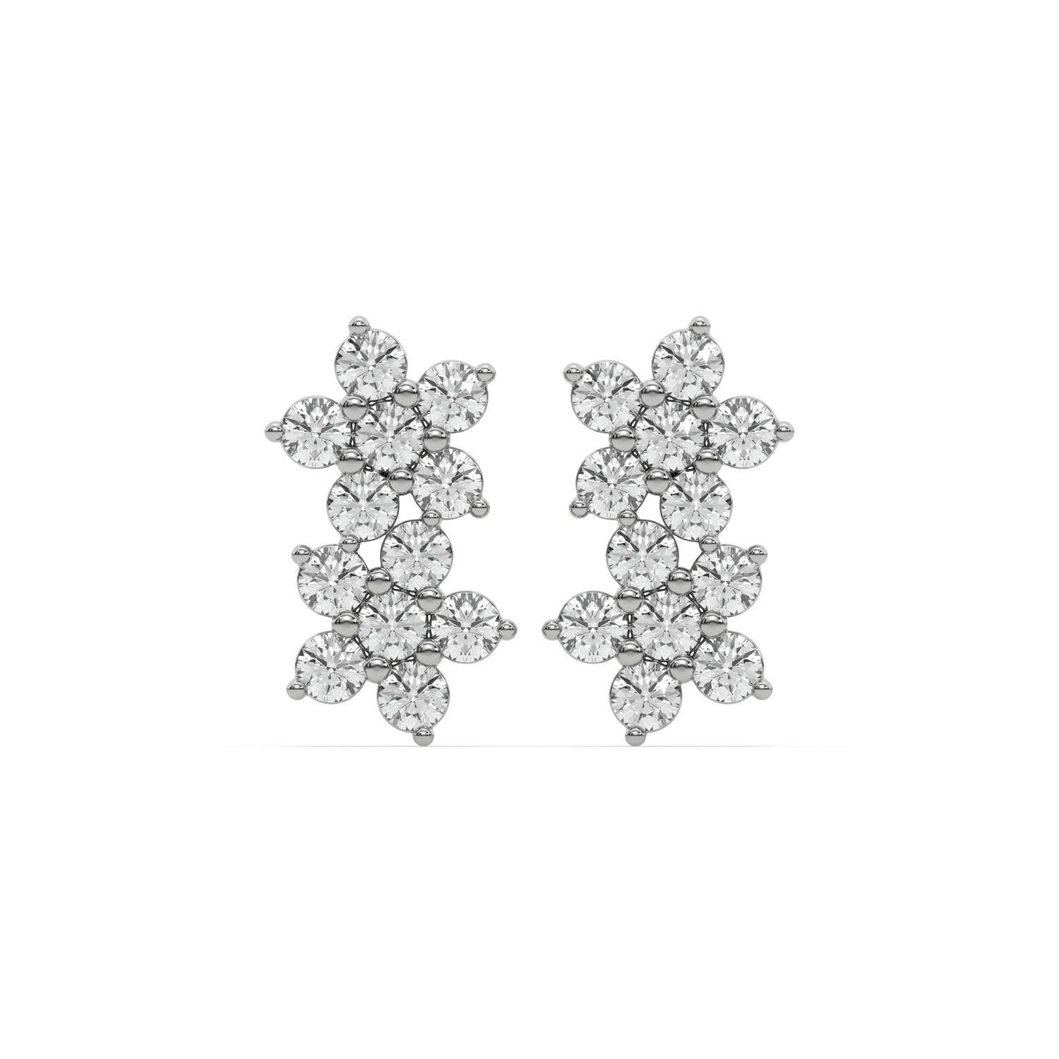 18k white gold lab grown round cut diamond double flower stud earrings