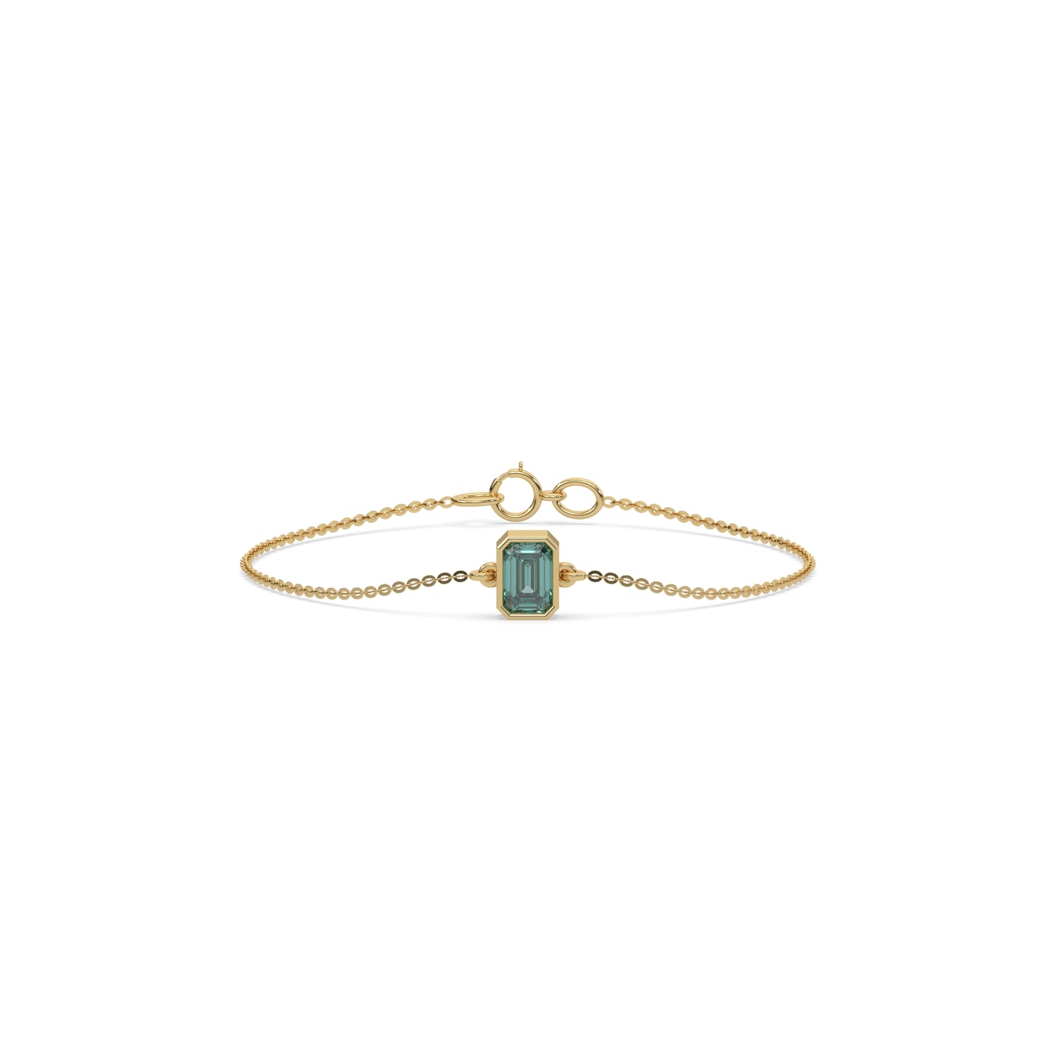 18K Yellow Gold Fancy Green Emerald Solitaire Diamond Bracelet 