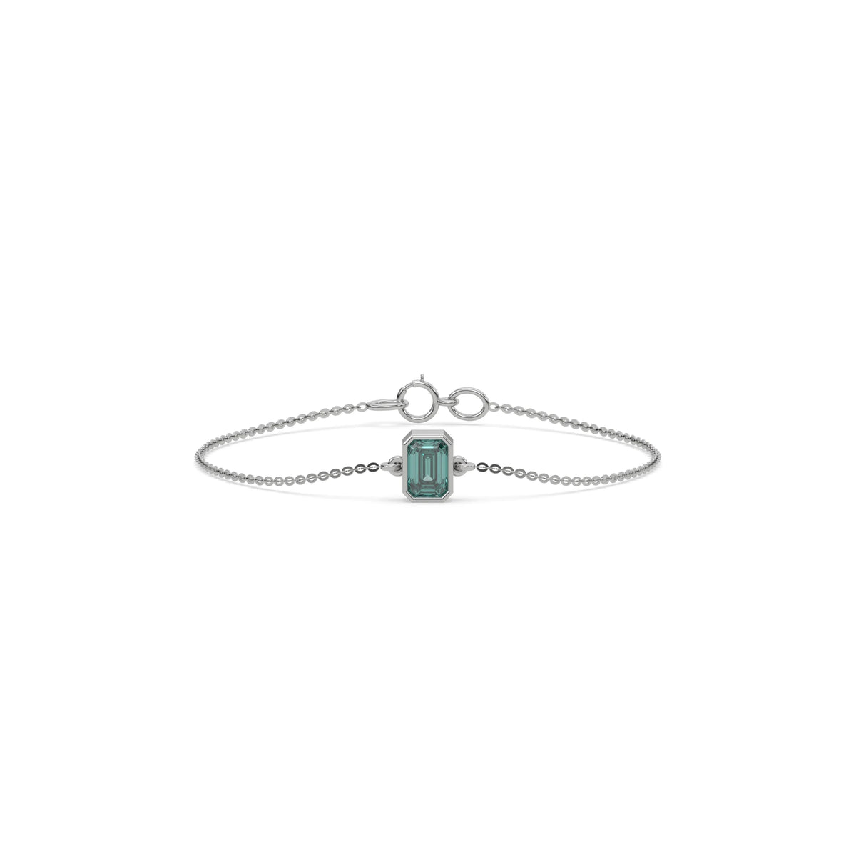 14K White Gold 1 CT Fancy Blue Emerald Solitaire Diamond Bracelet 
