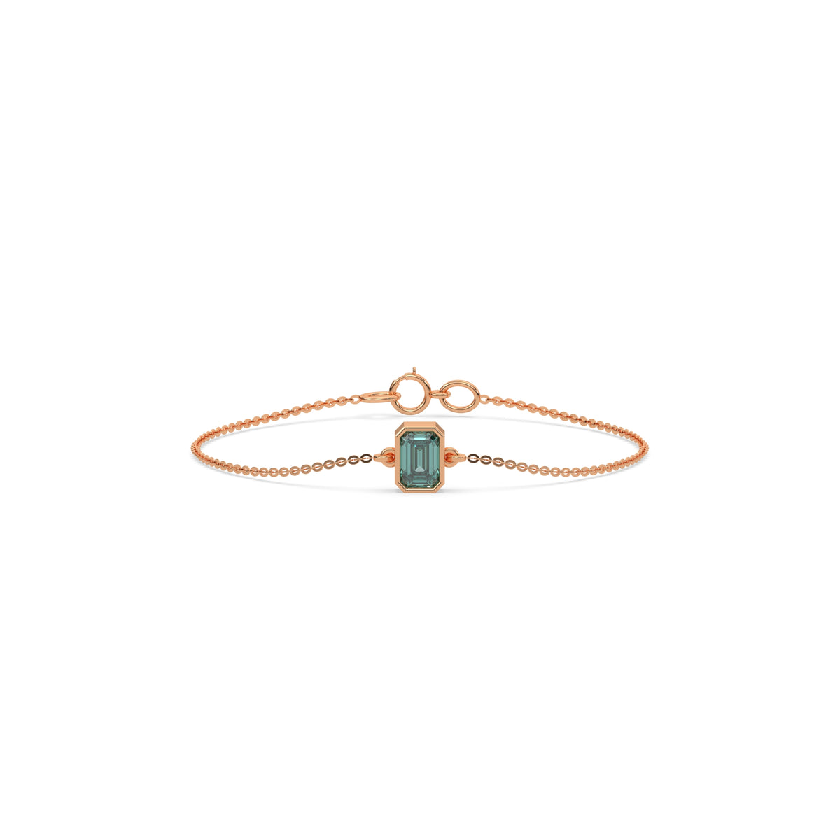 18K Rose Gold Fancy Green Emerald Solitaire Diamond Bracelet 