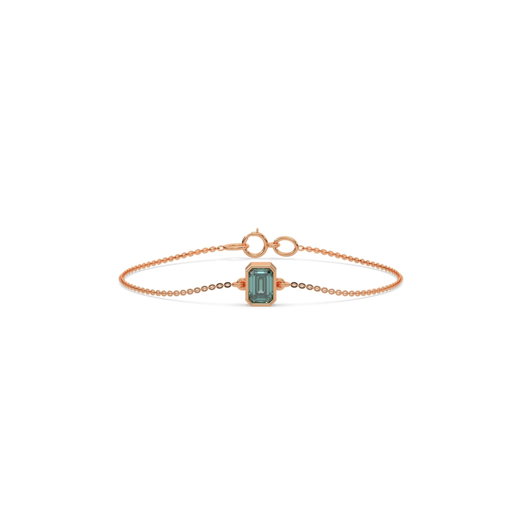 18K Rose Gold Fancy Green Emerald Solitaire Diamond Bracelet 