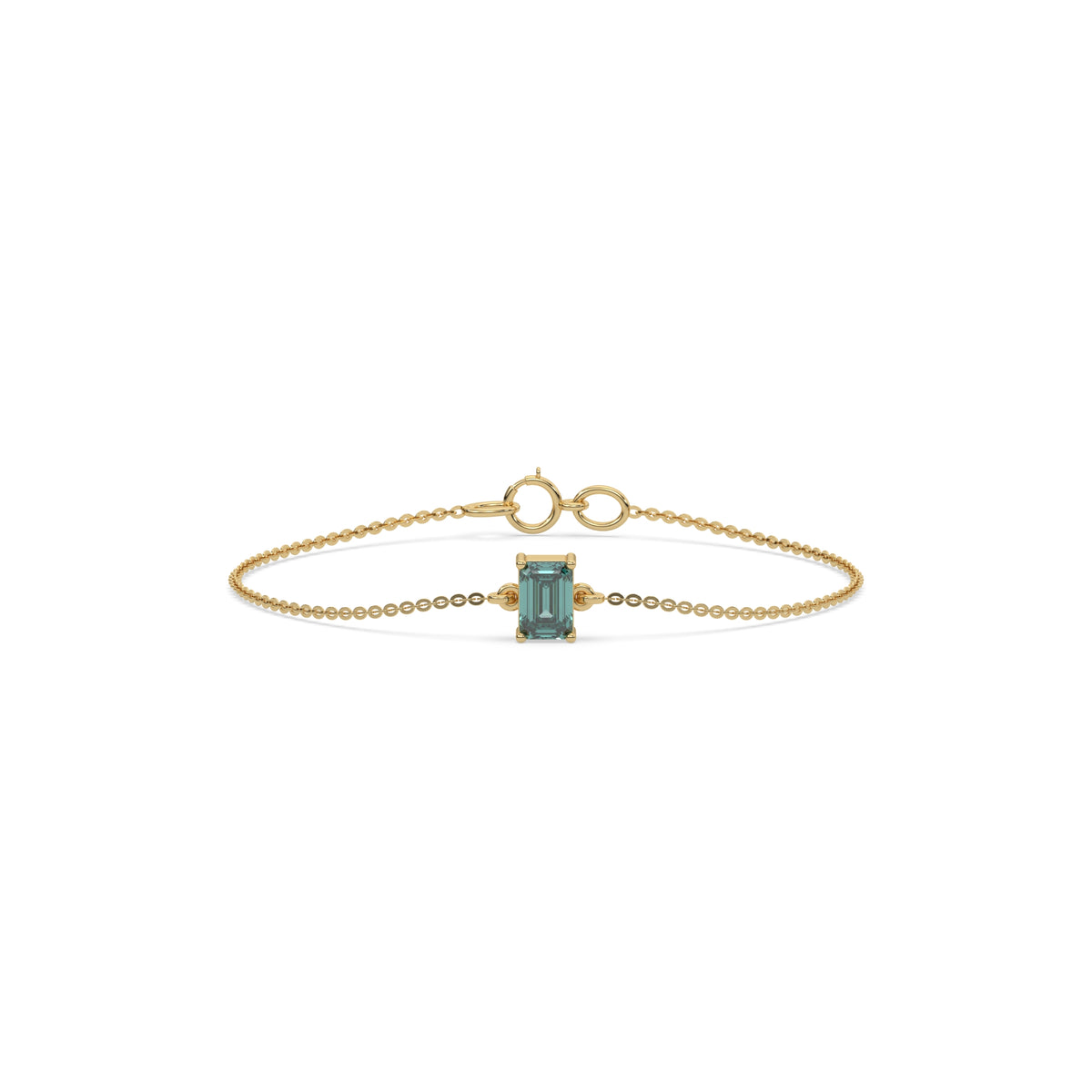 18K Yellow Gold Fancy Green Emerald Solitaire Diamond Bracelet 