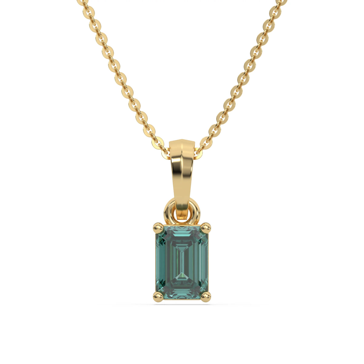 18K Yellow Gold Fancy Green Emerald Solitaire Diamond Necklace