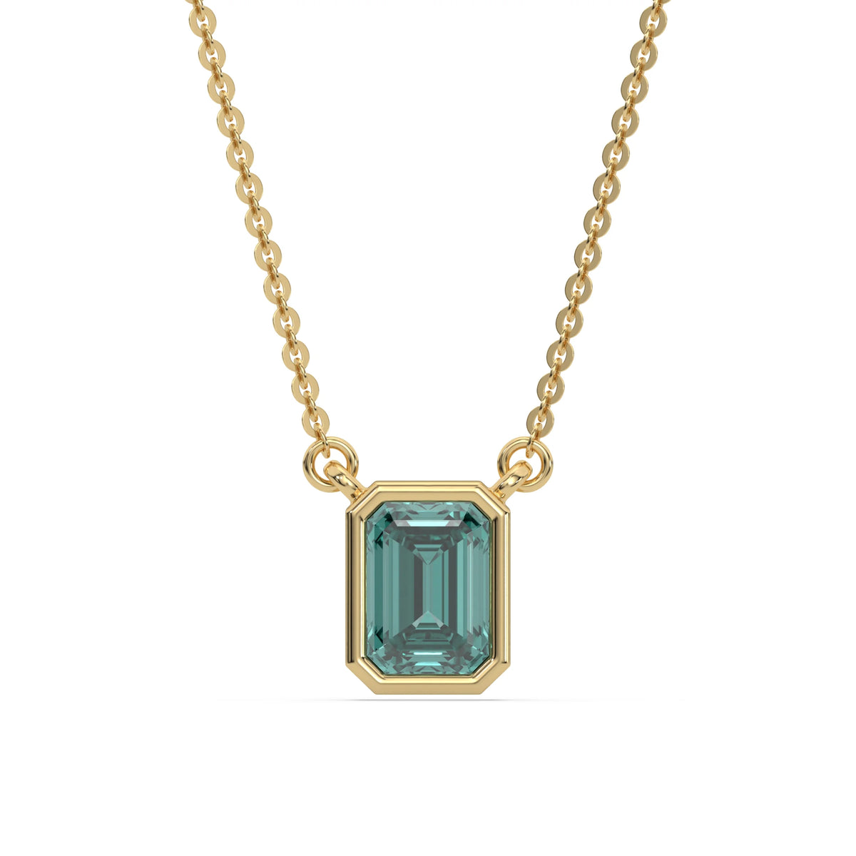 14K Yellow Gold Fancy Green Emerald Solitaire Diamond Necklace