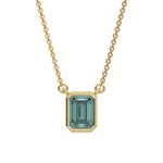 14K Yellow Gold Fancy Green Emerald Solitaire Diamond Necklace
