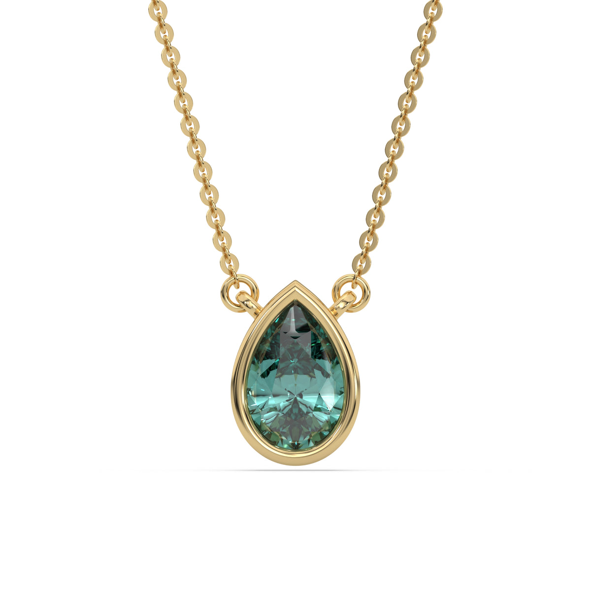 14K Yellow Gold Fancy Green Pear Solitaire Diamond Necklace