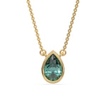 14K Yellow Gold Fancy Green Pear Solitaire Diamond Necklace
