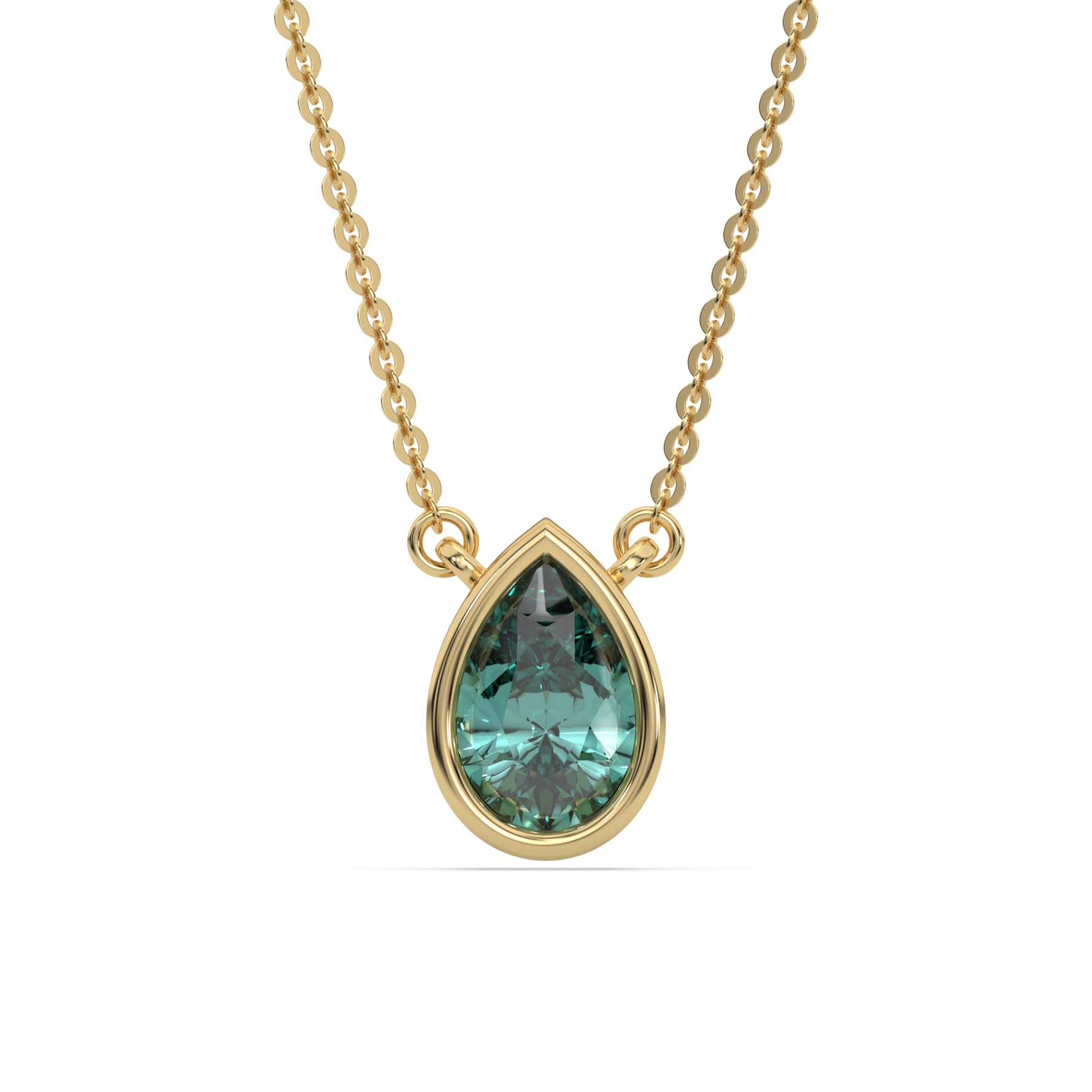 14K Yellow Gold Fancy Green Pear Solitaire Diamond Necklace