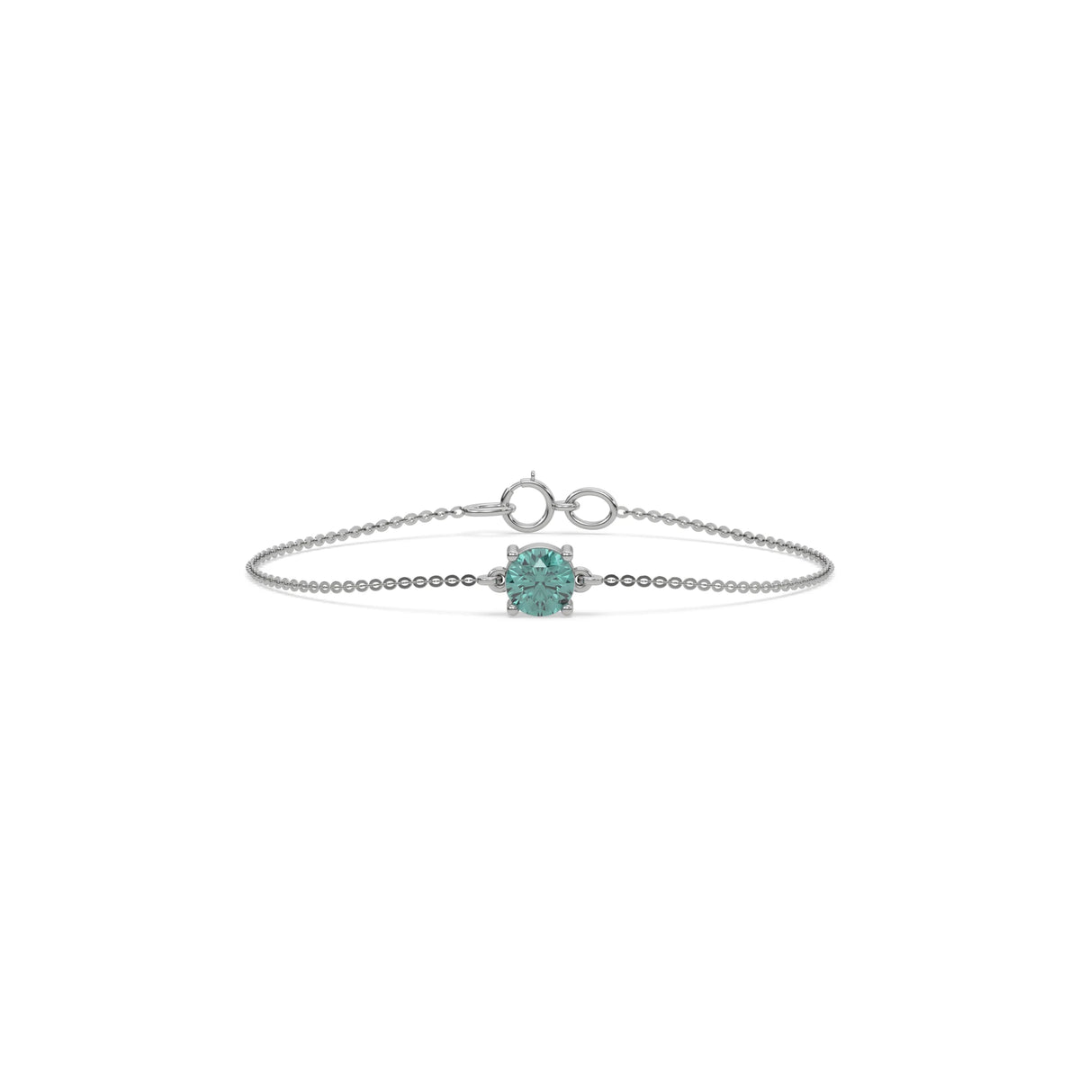 18K White Gold Fancy Green Round Solitaire Diamond Bracelet 
