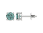 18k white gold Round Diamond Studs made with fancy green round brilliant-cut diamonds set in a four prong setting