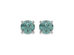 18k White gold Round Diamond Studs made with fancy green round brilliant-cut diamonds set in a four prong setting