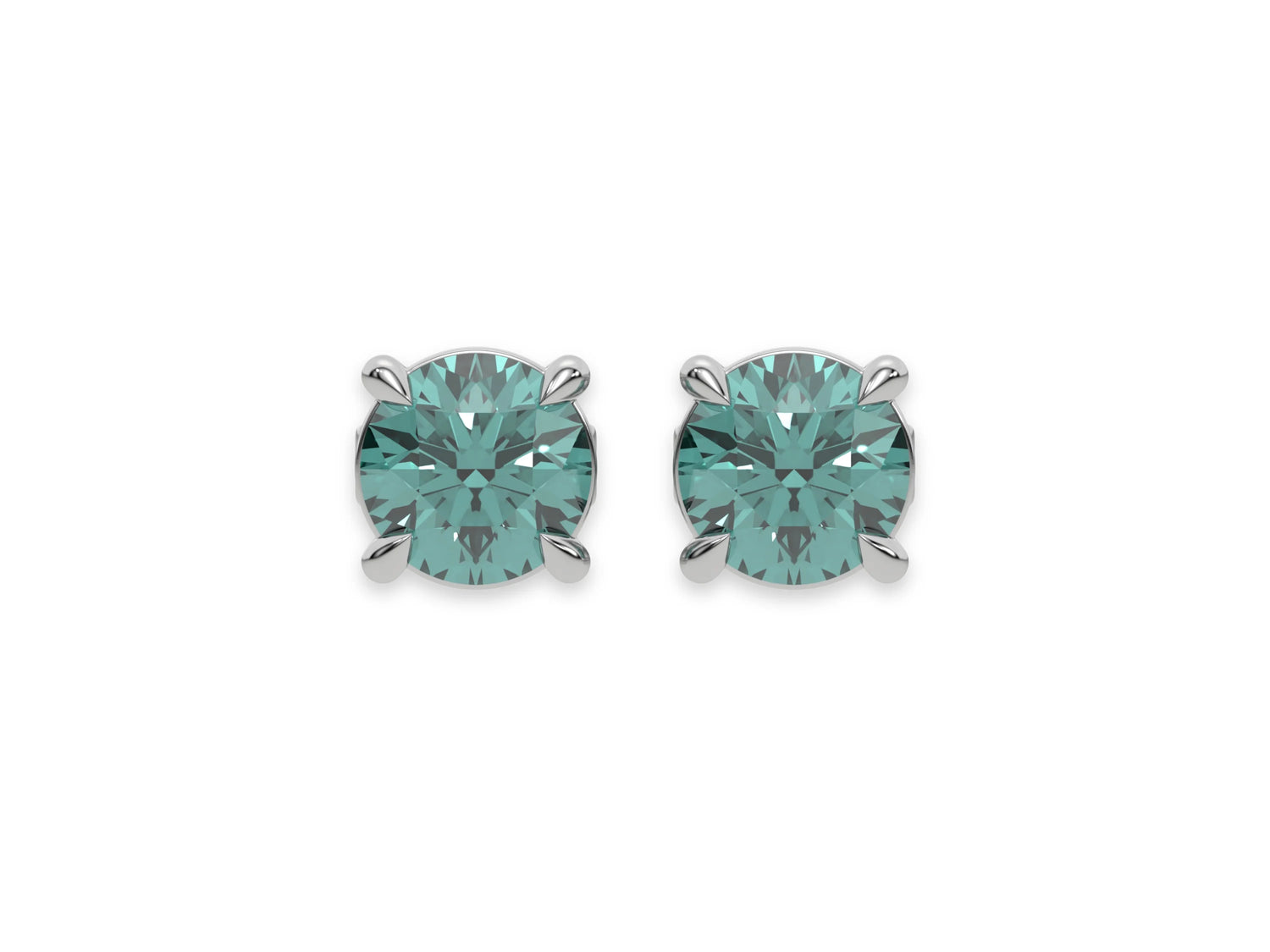 18k White gold Round Diamond Studs made with fancy green round brilliant-cut diamonds set in a four prong setting