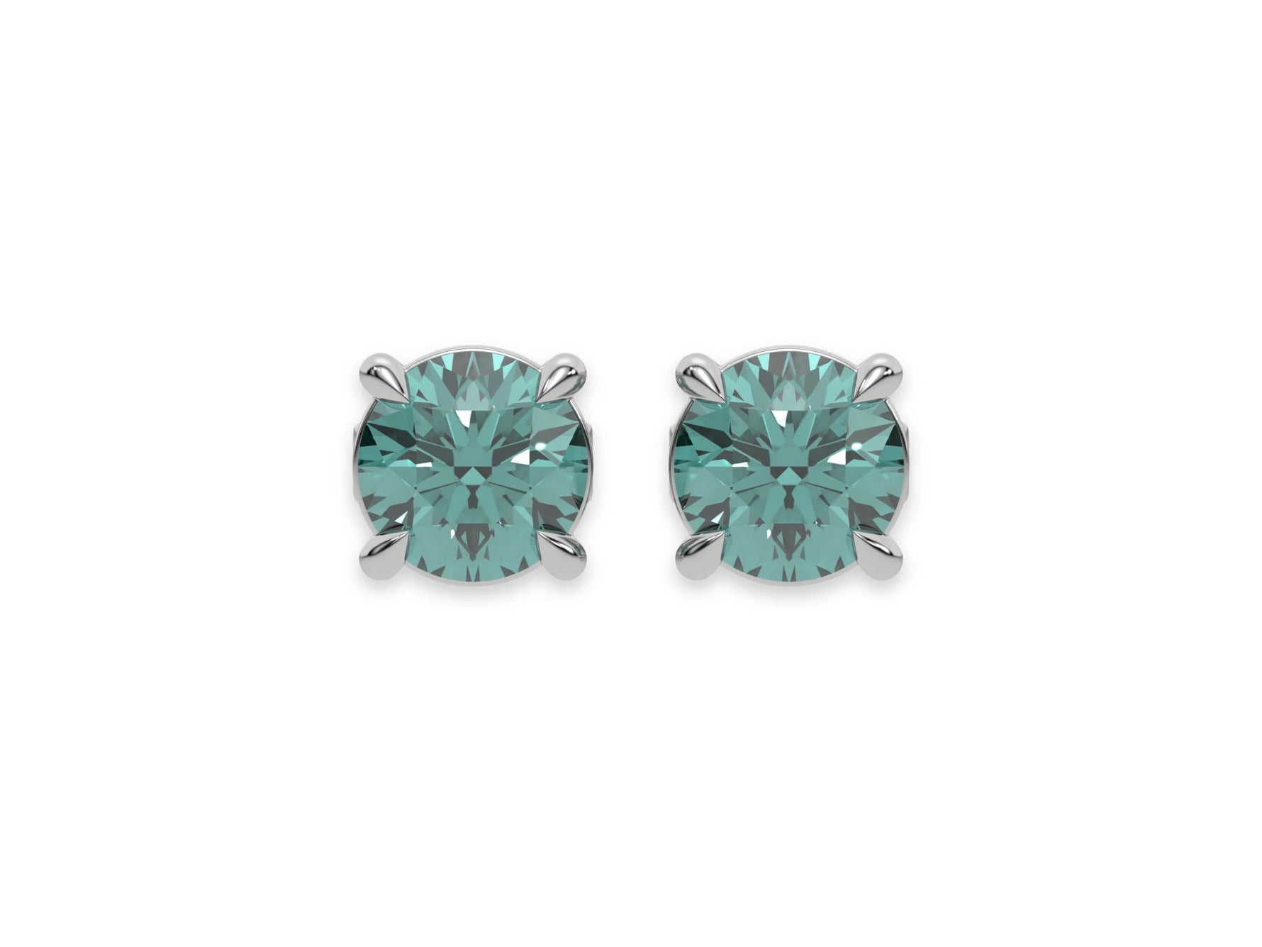 18k White gold Round Diamond Studs made with fancy green round brilliant-cut diamonds set in a four prong setting